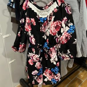 Pink & Violet Black Flowers Romper